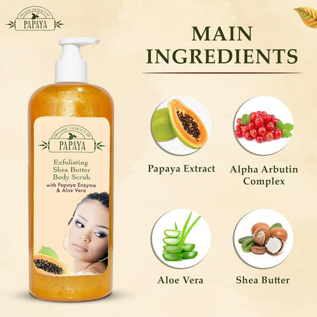 Organic Extract of Papaya Exfoliating Shea Butter Body Scrub 33.8 oz