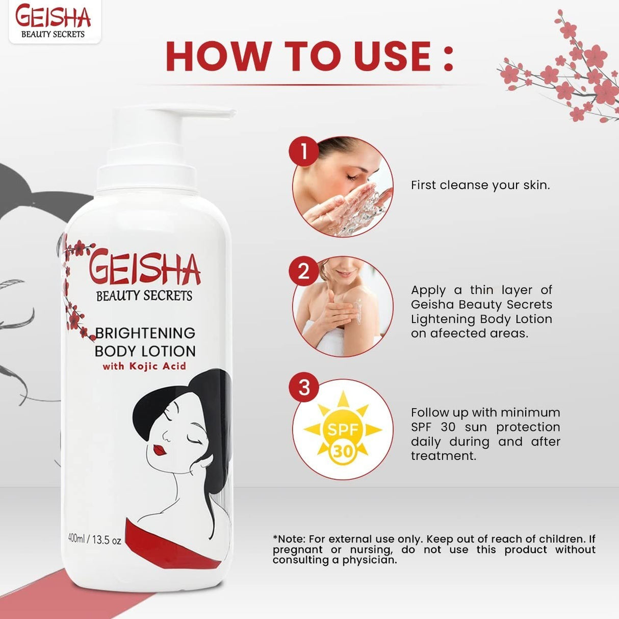 Geisha Beauty Secrets Kojic Acid Skin Brightening Body Lotion 13.5 oz
