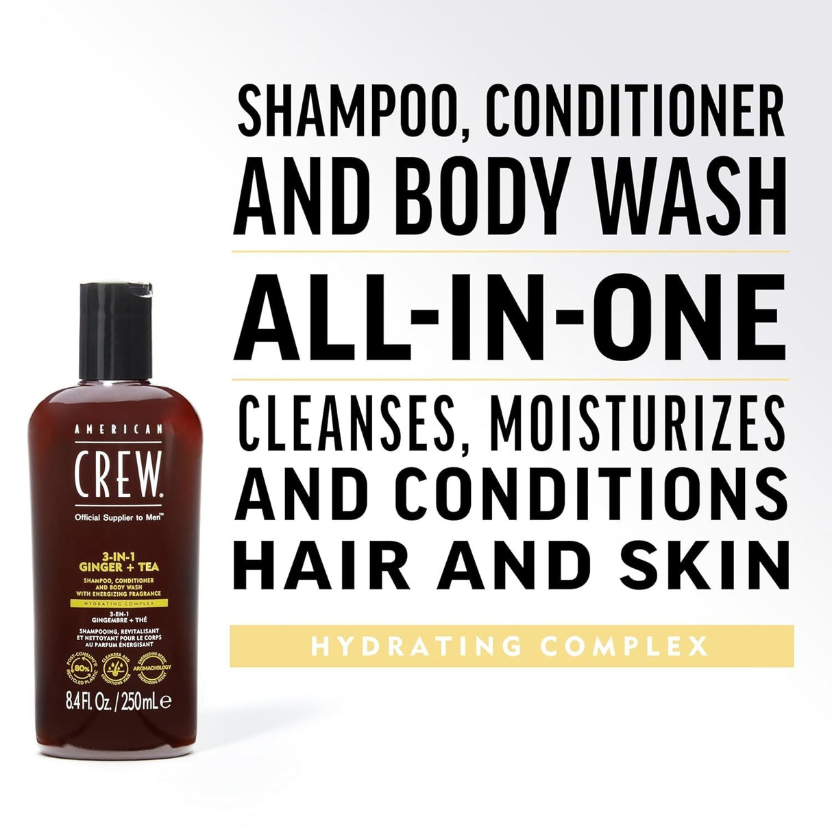 American Crew 3-in-1 Ginger +Tea Shampoo, Conditioner and Body Wash 33.8 oz