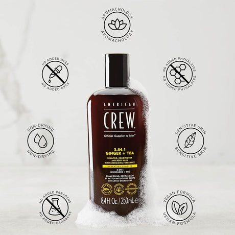 American Crew 3-in-1 Ginger +Tea Shampoo, Conditioner and Body Wash 33.8 oz