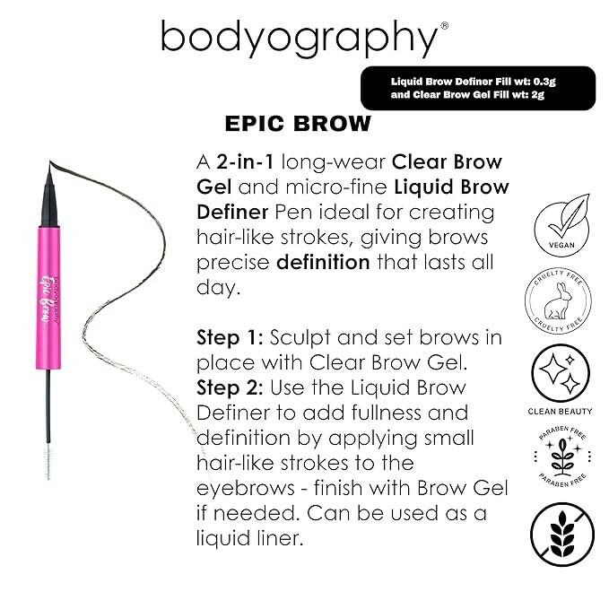 Bodyography Epic Brow 2-in-1 Clear Brow Gel - Ash