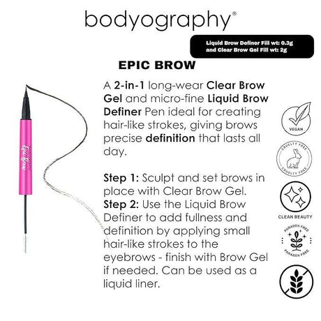 Bodyography Epic Brow 2-in-1 Clear Brow Gel - Brown
