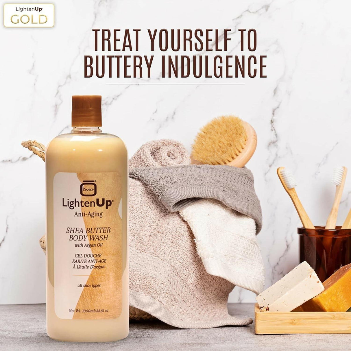 Omic LightenUp Gold Anti-Aging Shea Butter Body Wash 33.8 oz