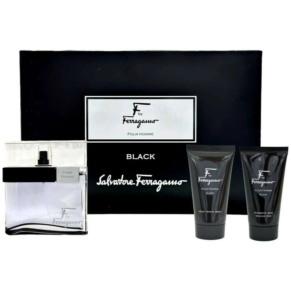 F by Ferragamo Black by Salvatore Ferragamo Fragrance for Men 3 Piece Gift Set
