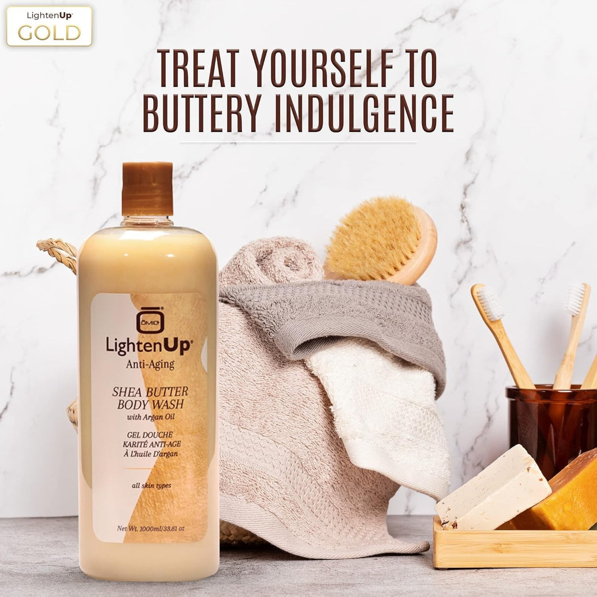 Omic LightenUp Gold Anti-Aging Shea Butter Body Wash 33.8 oz