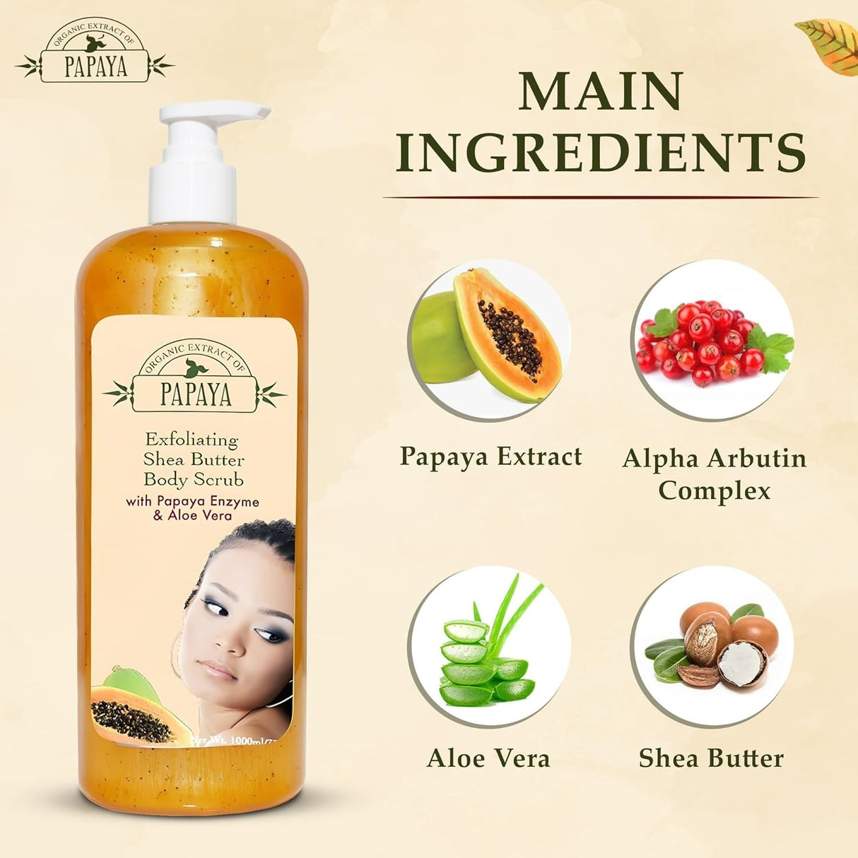 Organic Extract of Papaya Exfoliating Shea Butter Body Scrub 33.8 oz
