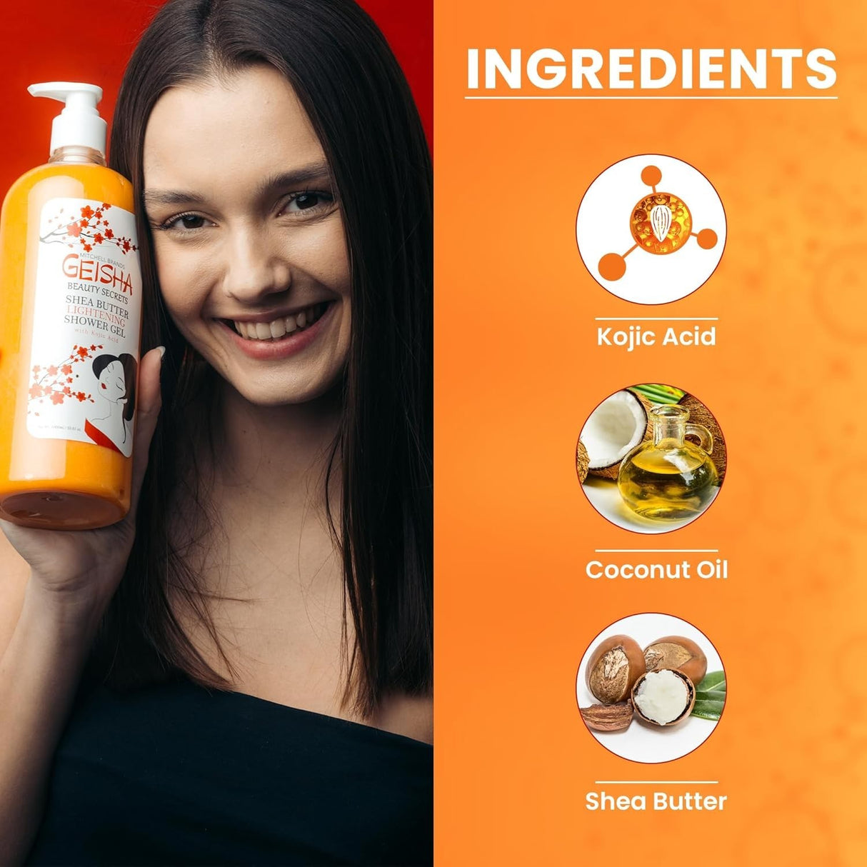 Geisha Beauty Secrets Kojic Acid Shea Butter Brightening Shower Gel 33.8 oz