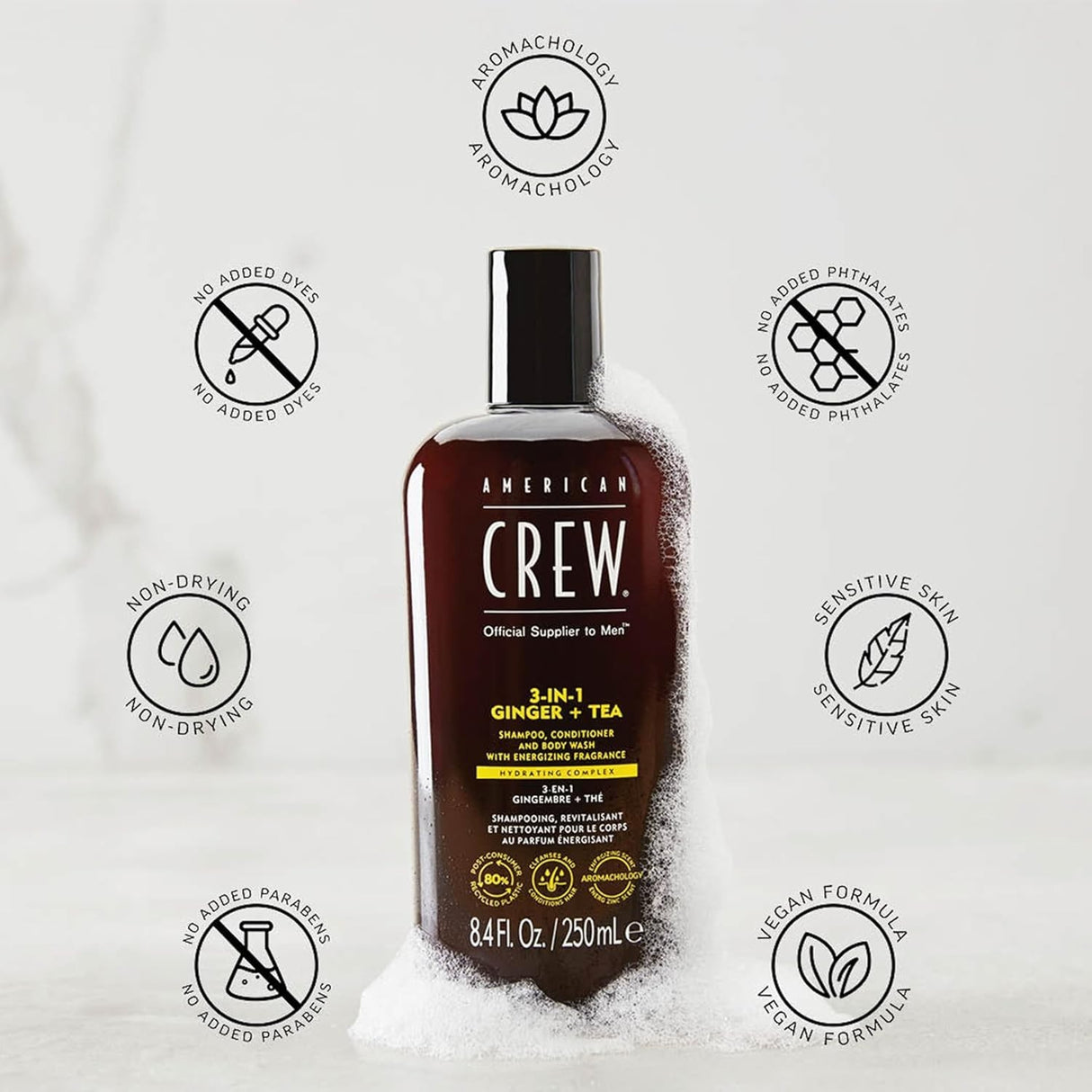 American Crew 3-in-1 Ginger +Tea Shampoo, Conditioner and Body Wash 33.8 oz
