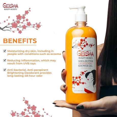 Geisha Beauty Secrets Kojic Acid Shea Butter Brightening Shower Gel 33.8 oz