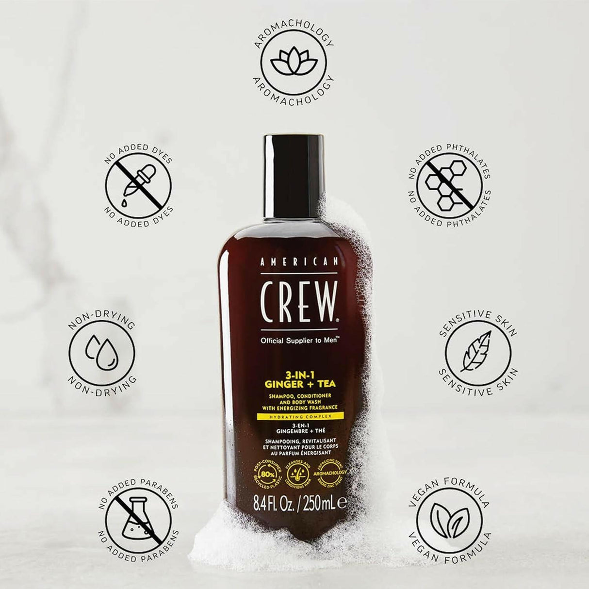 American Crew 3-in-1 Ginger +Tea Shampoo, Conditioner and Body Wash 33.8 oz