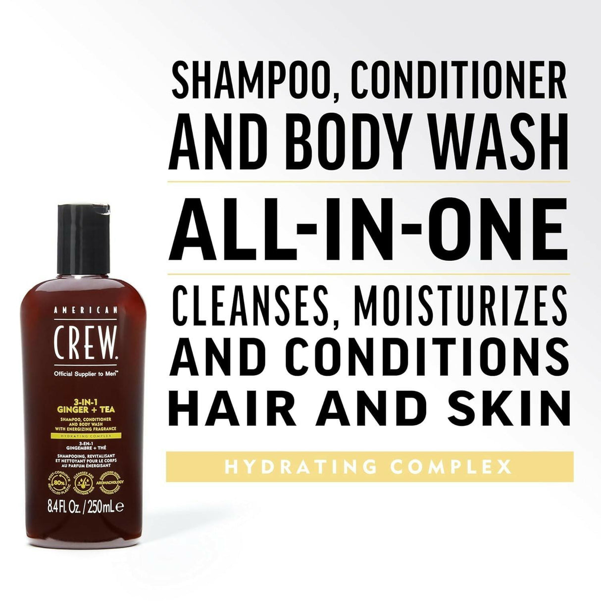 American Crew 3-in-1 Ginger +Tea Shampoo, Conditioner and Body Wash 33.8 oz