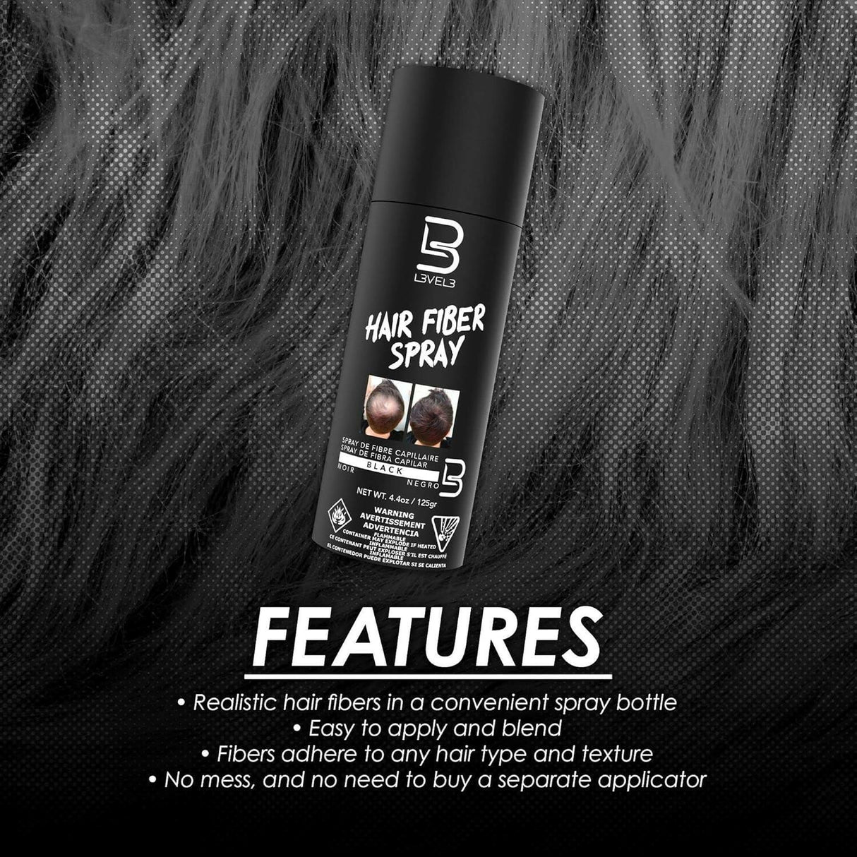 L3VEL3 Black Hair Fiber Spray 4.4 oz
