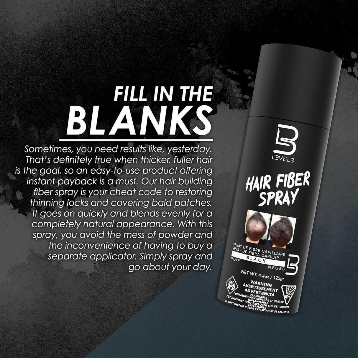 L3VEL3 Black Hair Fiber Spray 4.4 oz