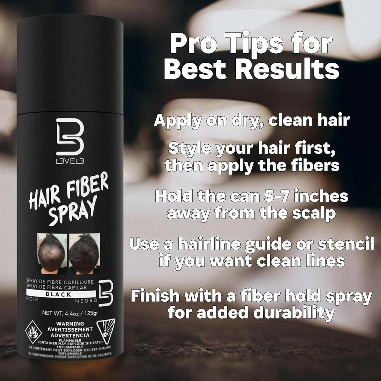 L3VEL3 Black Hair Fiber Spray 4.4 oz