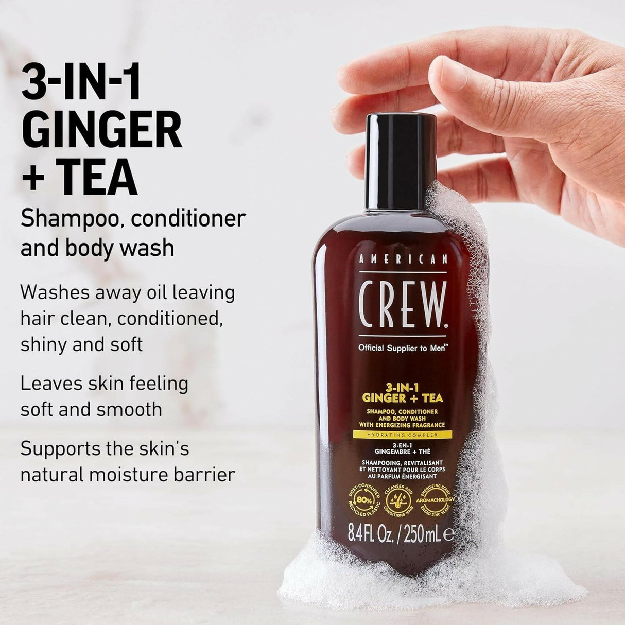 American Crew 3-in-1 Ginger +Tea Shampoo, Conditioner and Body Wash 33.8 oz